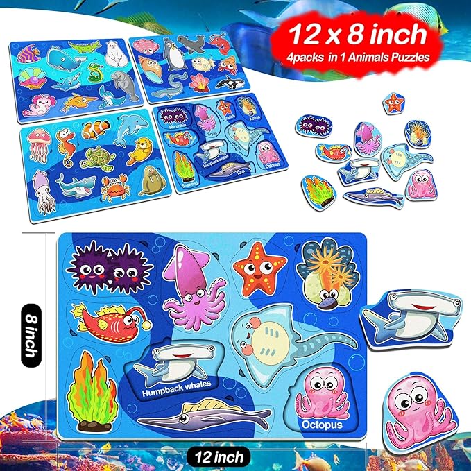 4 Pack 40 Pieces Felt Ocean Theme Zoo Animals Forest Ocean Toys for Toddlers Puzzles Educational Toddler Montessori Learning Matching Game Christmas Birthday Gifts Toys for Kids Felt Busy Board