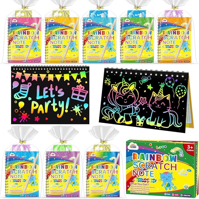 ZMLM Scratch Art Party Favors: 36 Pcs Birthday Gifts Goodie Bags Stuffers Rainbow Scratch Paper Craft Notebooks for Kids 4-8 Classroom Prize Students End School Supplies Toy Girls Boys Return Gift