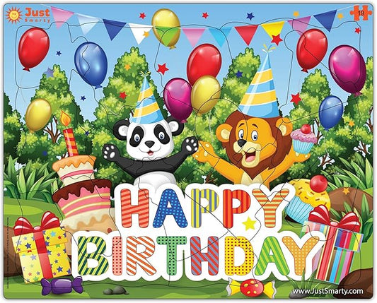 Just Smarty Happy Birthday Puzzles for Toddlers 1-3 | 19 Pieces Mini Puzzles | Birthday Puzzle for Boys and Girls | Preschool Puzzles | Kids Puzzles | 3-5 Years Toddler Birthday Gift | Shaped Puzzles