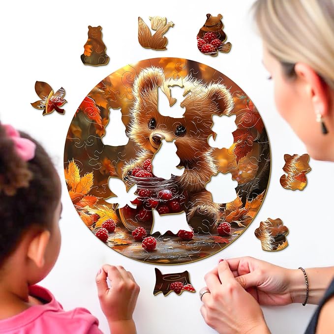 Wooden Puzzles for Kids Ages 4-6 - Berry Bear 50 Pieces Children Puzzles - Large Pieces Kids Puzzle with Unique Shapes - Educational Puzzles Toys for Boys and Girls (11.4 * 11.4 in)