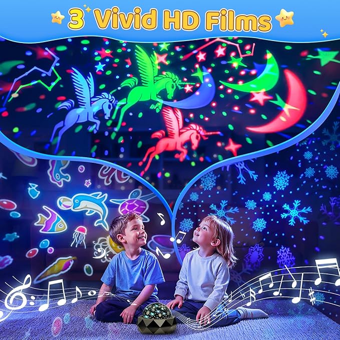 PIKOY Kids Night Light Projector,15 Colors+15 White Noise+3 Films+Remote+AUTO Timer Projector Night Light for Kids Room,Rechargeable Star Lights for Ceiling,Gifts Star Projector Lights for Bedroom