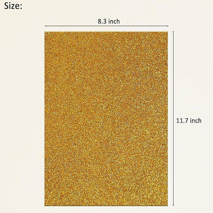 SALEMAR Gold Sticky Glitter Foam Sheets for Craft, 10 Packs Thick Self-Adhesive Sparkle EVA Paper Stickers for School Projects, 30 x 20cm