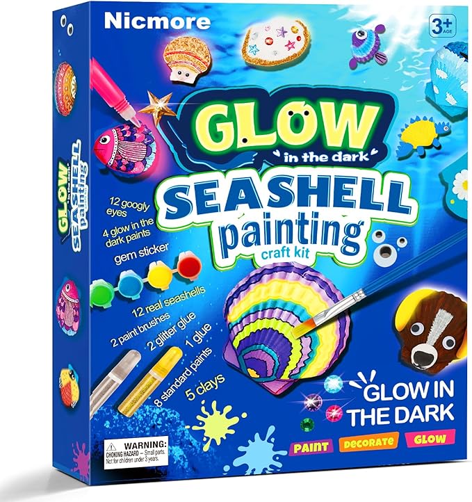 Nicmore Kids Sea Shell Art & Crafts: Glow in The Darkness Painting Kits Crafts for Age 4-6 4-8 8-12 Gift for Boys Girls Art Supplies Activities Toy Gifts for 3 4 5 6 7 8 9 10 11 12 Year Old