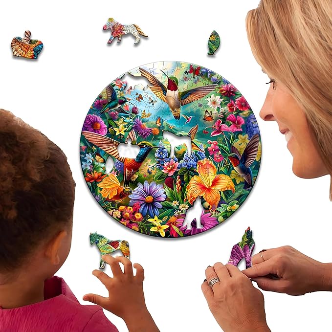 Wooden Puzzles, 148 Pieces Hummingbird Jigsaw Puzzles, Unique Shaped Wooden Puzzle for Adults and Kids, Family Game(Hummingbird, Large)