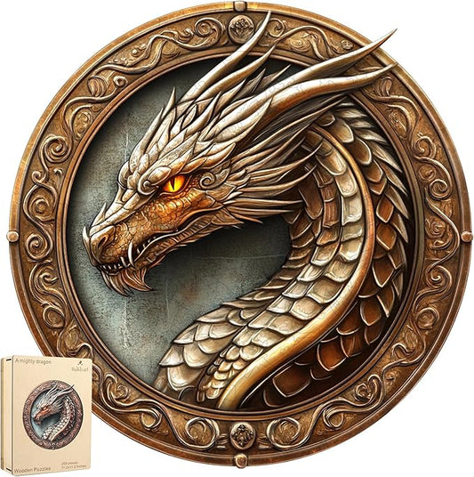 Wood Puzzles Adult, 200 Pieces Dragon Wooden Puzzles,Extra Thick 5MM,Unique Shaped Jigsaw Puzzles for Adults and Kids,Best Birthday Gift and Family Game,11.2"*11.2"