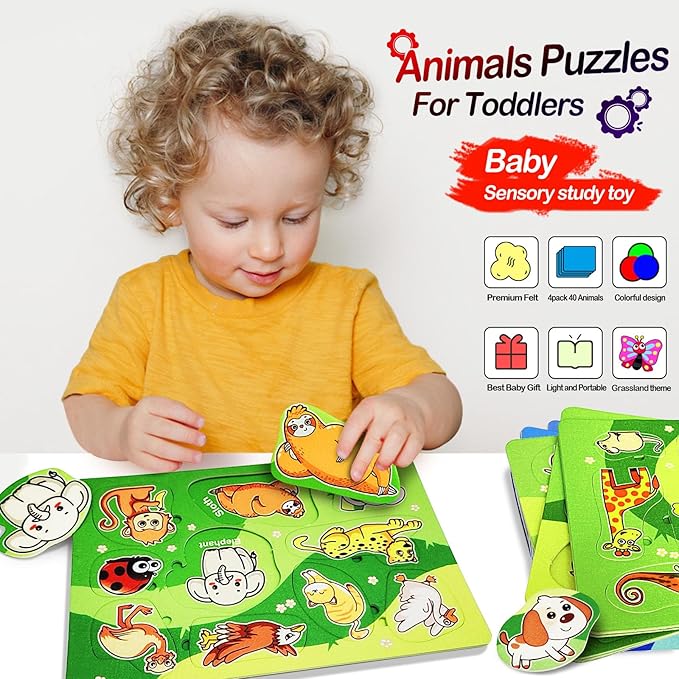 4 Pack 40 Pieces Felt Zoo Land Animals Forest Toys for Toddlers Sorting Busy Board Montessori Matching Game Jigsaw Educational Preschool Early Learning Skills Batter Than Wooden Toy Gift for Kids