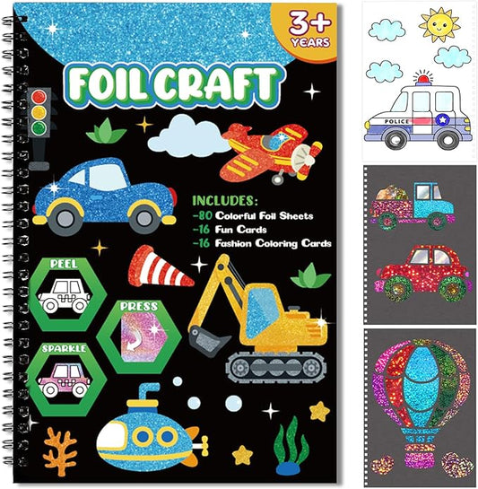 Art & Craft Activity,Foil Craft Traffic DIY Art Fun Kits,No Mess Creative Foil Art Kits Set Drawing Game for Kids,Birthday Gifts Crafts Supplies Travel Toys for Girls Boys Ages 4 5 6 7 8 9 Year Old