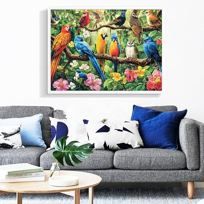 300 Piece Puzzle for Adults,Jungle Parrots Jigsaw Puzzles Adults Kids Seniors,Large Piece Animal Puzzle for Kids Ages 8-10 10-12,Bird Flower Puzzles Letters on Back,Unique Puzzles Great Gift,20.5*15in