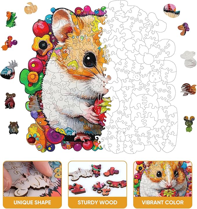 Wooden Jigsaw Puzzles 500 Pieces-Hamster,16.5x16.9in,Royal,Wooden Puzzles for Adults,Unique Shape Animal Adult Puzzles,Irregular Wood Puzzles Best Gift for Adults and Kids Family Game