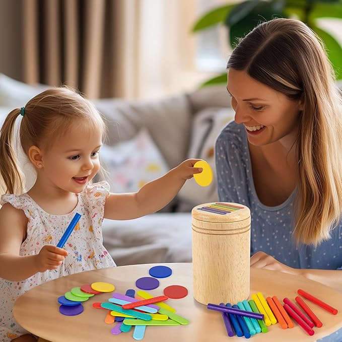 Montessori Toys for 3 4 5 Year Old, 3 in 1 Wooden Color Sorting Toys, Preschool Learning Activities Fine Motor Skills Sensory Toys for Toddlers