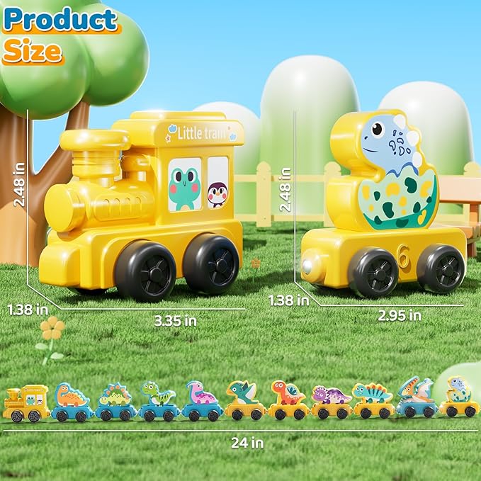Magnetism Toys Dinosaur Train Set for Toddlers 1 2 3 4 Years Old - Dinosaur Toys for Kids, Color Sorting Toy, Preschool Educational Learning Activities, Birthday Gifts for Boys Girls 1-3, 2-4
