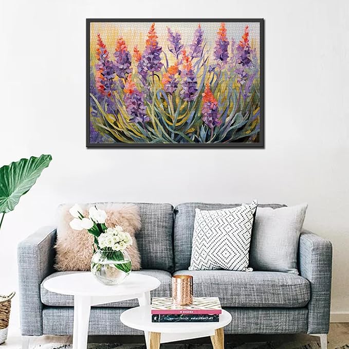 Colorful Flowers Jigsaw Puzzle，Lavender Green Grass 1000 Pieces Jigsaw Puzzles for Adults，27 x 20 Inches Puzzles for Families，HD Quality Flowers Puzzle Gift，Family Activity Perfect for Game Night
