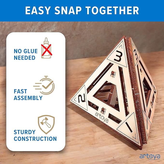 3D Wooden Puzzles for Teens & Adults – Smart Brain Teaser Puzzles, Wood Models, Creative & Educational Fun, Sustainable Materials, Ages 14 and Up Tetrahedron D4.