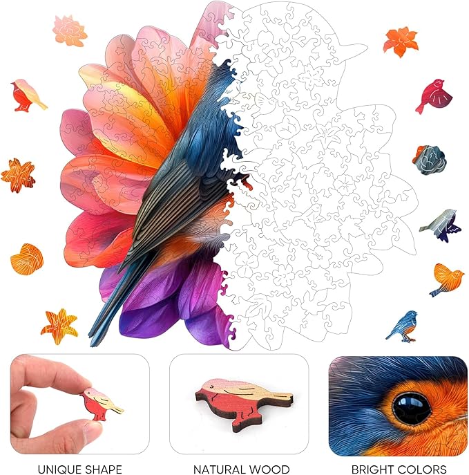 Wooden Puzzles for Adults 500 Piece, Hummingbird Wooden Puzzles Unique Animal Shape Puzzles Family Game Fabulous Gift for Kids and Adults on Birthday 16.5 * 16.1in
