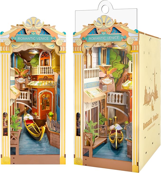 Rowood Book Nook Kit,DIY Book Nook Kits with Dust Cover for Adults,Miniature House 3D Wooden Puzzle Bookend Bookshelf Insert Allety,Craft Kits for Adults/Kids,Birthday Romantic Venice