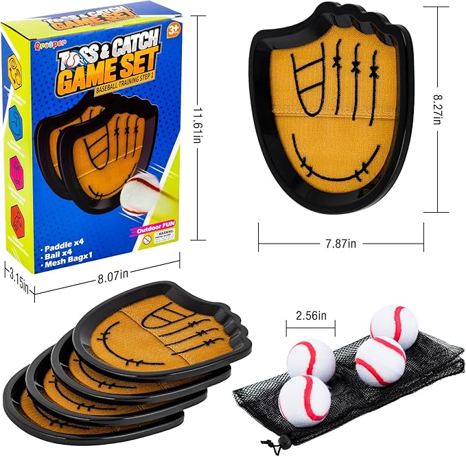 Toss and Catch Outdoor Game for Summer Pool Beach Yard Lawn Camping Outside Toys for Kids Ages 4 5 6 7 8 9 10 11 12 Gifts for Boys Girls 4 Paddles 4 Balls