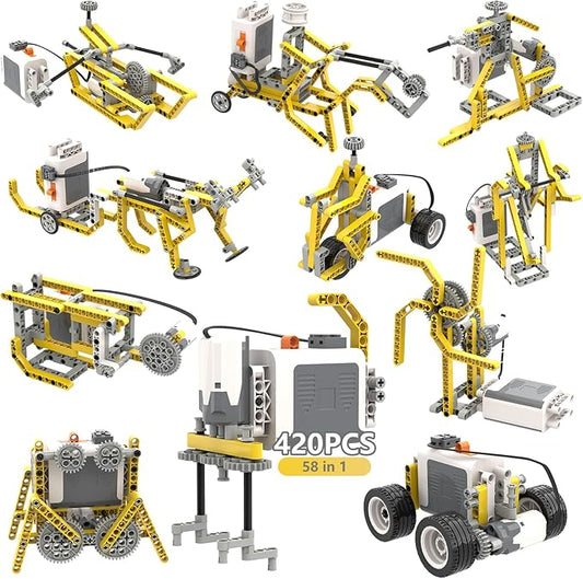 420pcs Building Block Kit, 58 in 1 STEM Building Toys Compatible with Technic Electric Power Motor for Kids Age 6+, DIY Erector Set for Boys Girls, Educational Building Suit Creative Games