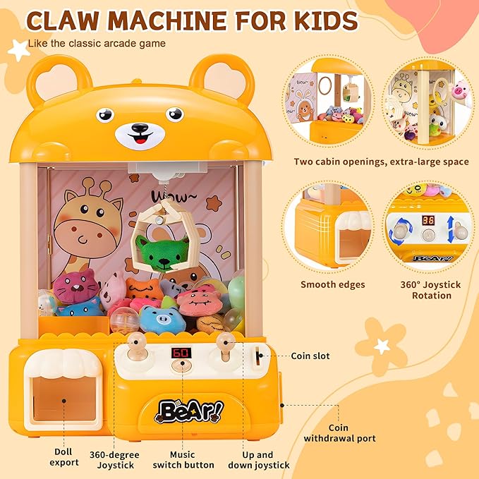 Mini Claw Machine for Kids | Arcade Game Toy Claw Machine Electric Candy Bear Vending Machine Toy with LED Lights & Adjustable Sound, Christmas Birthday Gifts for Girls Ages 4+