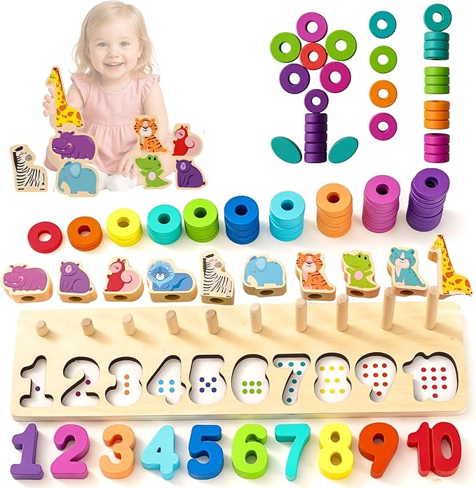 Safari Wooden Number Puzzle – 3 Year Old Girl Gifts, Educational Toys for 4 Year Old, Wooden Puzzles for Toddlers 3+, Learning for 3 Year Olds, Montessori Preschool Activities, Toddler Toys 3-5