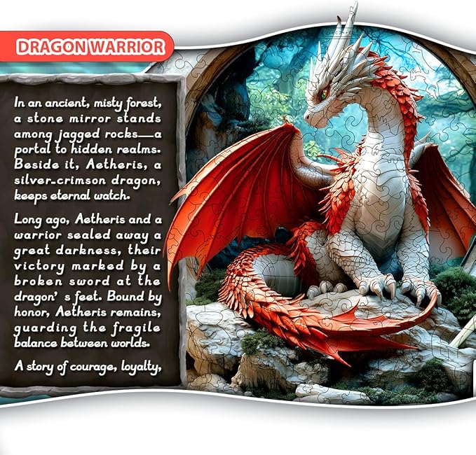 Wooden Jigsaw Puzzle, 200-500 Pieces Unique Shape Animal Puzzle, for Adults & Kids, Birthday Gift Family Game, Decorative Puzzle, Unique Gift (Dragon Warrior, 200 PCS)