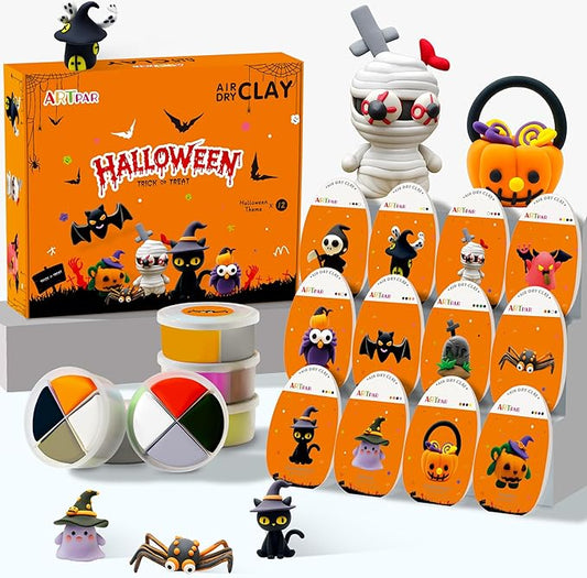 Halloween Crafts for Kids,Air Dry Clay Crafts Kit,12 Boxes Modeling Magic Soft Clay Art Sculpting Supplies,DIY Molding Clay Kit Hallowmas Pumpkin Party Favors for Boys & Girls Age 3-12