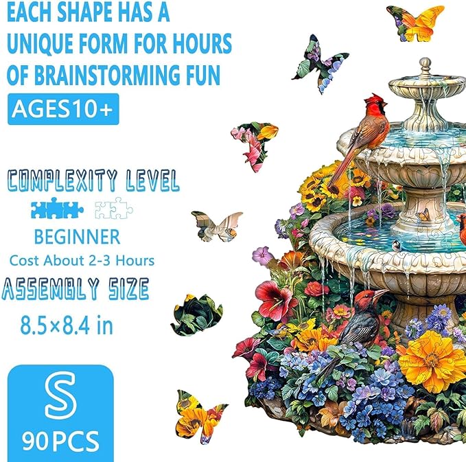 Wooden Puzzles for Adults - Garden Melody Puzzle, Unique Shape Wooden Jigsaw Puzzle, Wood Puzzles Adult, Gift for Family and Friends, Wall Art Home Decor (S-8.5 * 8.4in-90 Pieces)