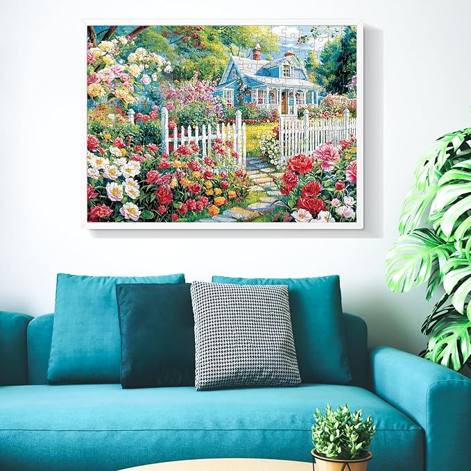 300 Piece Puzzle for Adults,Beautiful Garden House Puzzle for Adults Kids Elderly,Large Piece Landscape Puzzles for Kids Age 8-10 10-12,Challenging Flower Puzzles,Family Game Great Gift 20.5x15 in