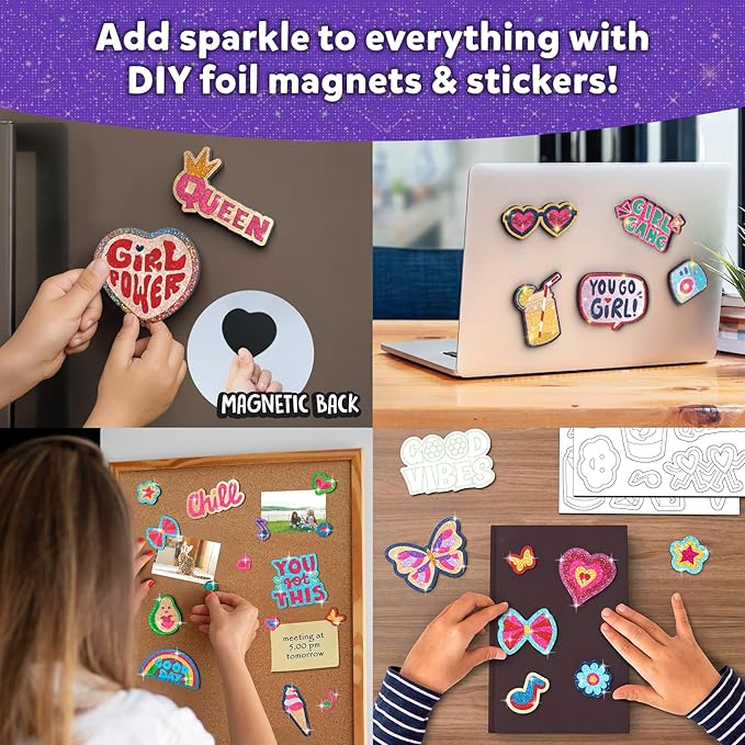 Skillmatics Foil Fun - Girl Power, 20+ DIY Foil Art Magnets, Mess-Free Craft Kit, 60+ Foam Stickers, Creative Activity for Girls, Kids, Tweens, Teens (Ages 7-13), Gifts, Travel, Party Favor