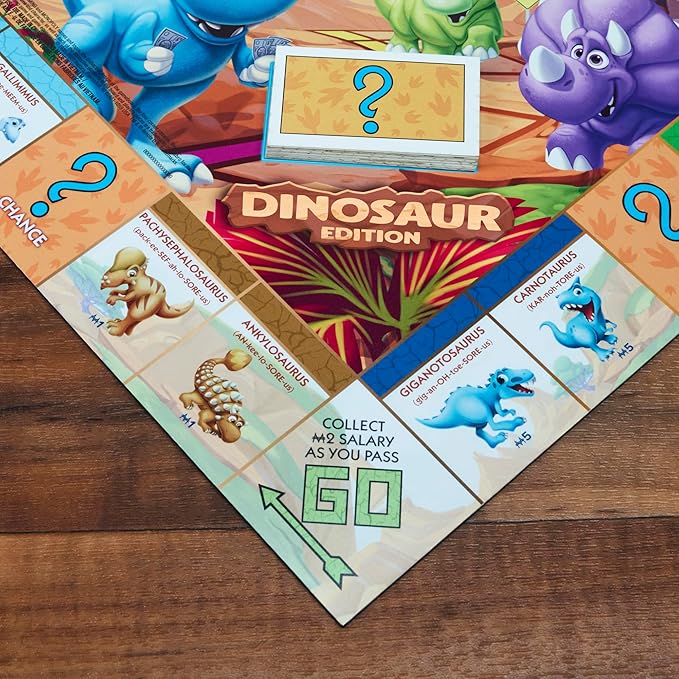 Hasbro Gaming Monopoly Junior Dinosaur Edition Game | Kids Board Games with Dino-Themed Toy Tokens | 2-4 Players for Boys & Girls | Ages 5+ (Amazon Exclusive)