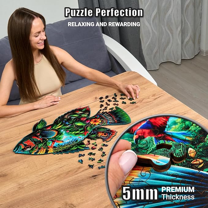 LEOGOR Wooden Jigsaw Puzzles for Adults 500 Pieces (24.8 x 15 in), Fish Shaped Puzzle, Large Sea Life Scene, Beautiful Animal Shapes, Extra-Thick 5mm Wood Puzzle Pieces, Unique Gift for Family Fun