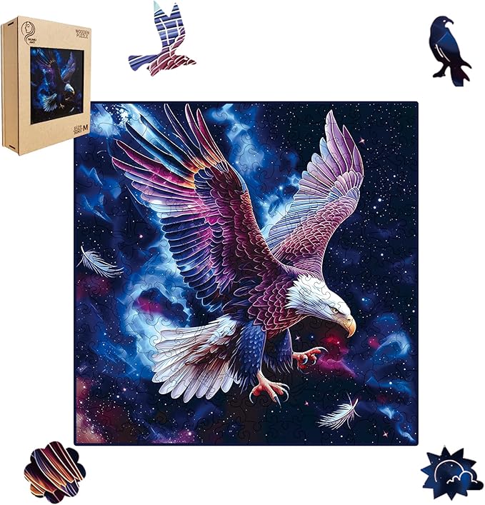 Wooden Puzzle for Adults,Magical Eagle Jigsaw Puzzles(11 * 11inch-200 Piece),Beautiful Wooden Puzzle with Box Birthday Gifts for Adults Family Game