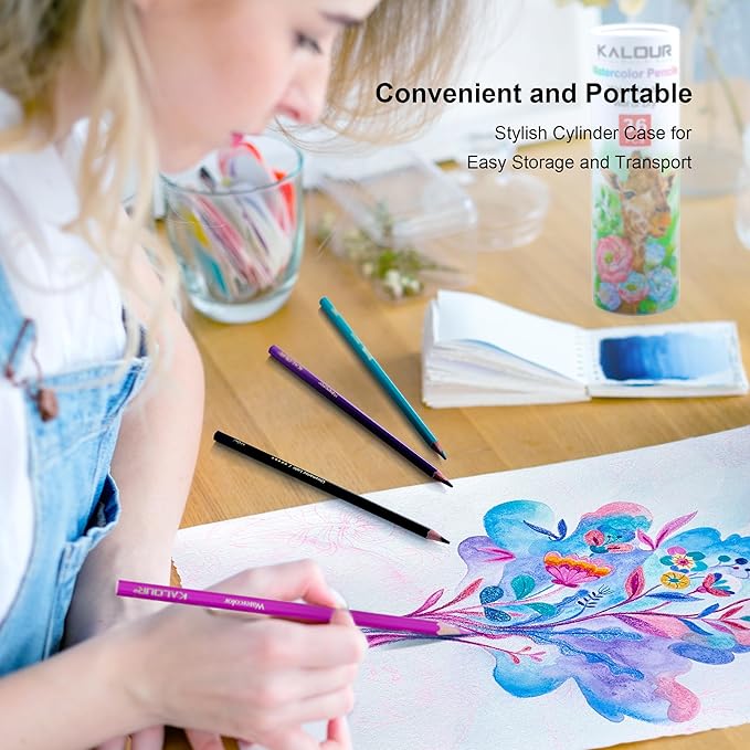 KALOUR Watercolor Pencils with Brush, 36 Colors, Blendable Wet or Dry, Ideal for Coloring Books and Art