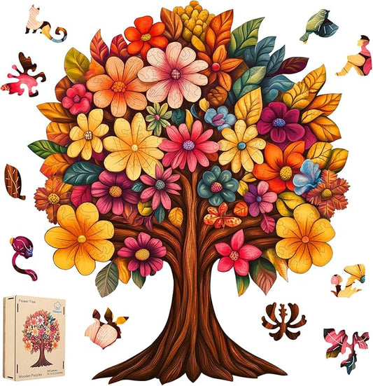 Wooden Puzzle for Adults, Flower Tree Jigsaw Puzzles for Adult, Unique Pieces Wood Cut Puzzles, Exquisiten Box Packaging, Toys for Friends Family (M-15.2 * 18.1in-466pcs)