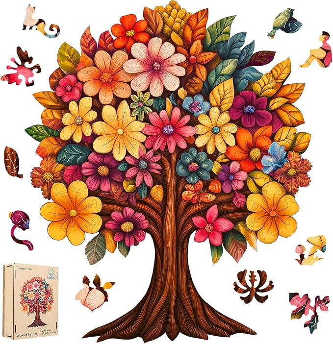 Wooden Puzzle for Adults,Flower Tree Jigsaw Puzzles for Adult, Unique Pieces Wood Cut Puzzles, Exquisiten Box Packaging, Toys for Friends Family (S-10.1 * 12in-180pcs)