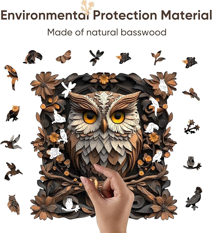 Wooden Puzzles for Adults 500 Pieces, Metal Owl Jigsaw Puzzles, Unique Shape Adult Puzzles, Irregular Christmas Thanksgiving Gifts for Family Friend(16.5 * 16.3 in)