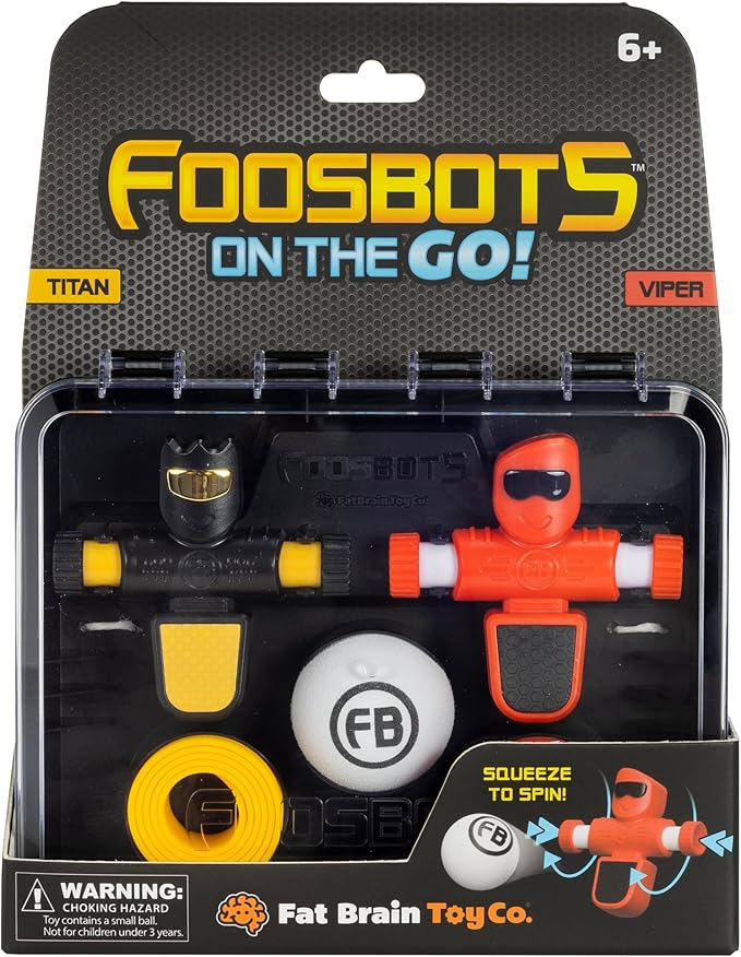 Fat Brain Toys Foosbots On The Go Tabletop Trickshot Game, 2 Player Soccer Toys, Games for Kids Ages 6+