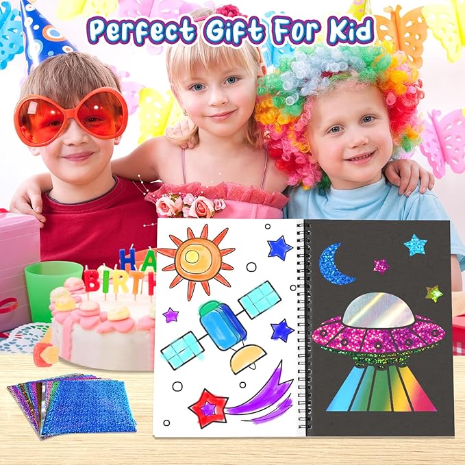 Art & Craft Activity,Foil Craft Outer Space DIY Art Fun Kits,No Mess Creative Foil Art Kits Set Drawing Game for Kids,Birthday Gifts Craft Supplies Travel Toys for Girls Boys Ages 4 5 6 7 8 9 Year Old