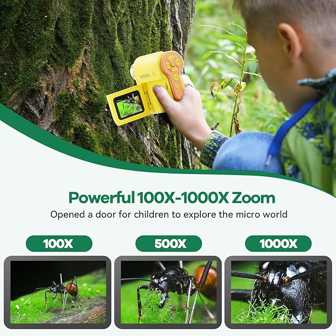 HP20 IPS Microscope for Kids: [3-in-1] [Easy and Fun] 2" Portable Handheld Microscope Miniscope, Pocket Mini Scope Educational Science Kit, Christmas Birthday Gifts for Kids, 32GB, Yellow