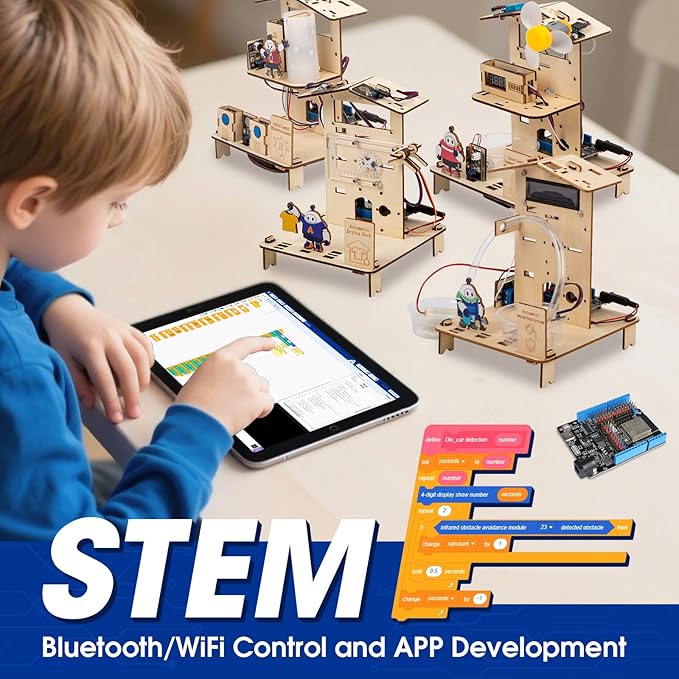 8-in-1 STEM Kit for Kids Ages 8-12 12-16, ESP32 Smart Home Science Projects School Crafts Educational Engineering Building Toys DIY Model Birthday Children's Day Gifts for Boys Girls Teen