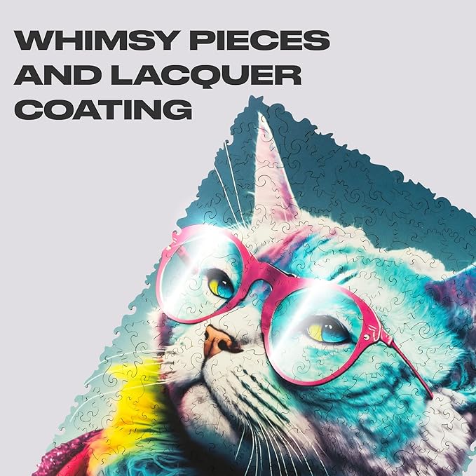 UNIDRAGON Original Wooden Jigsaw Puzzles - Pop Art Glow Up Collection - Criticat - Cat Puzzle 250 Pieces, Beautiful Gift Package, Wooden Puzzle for Adults
