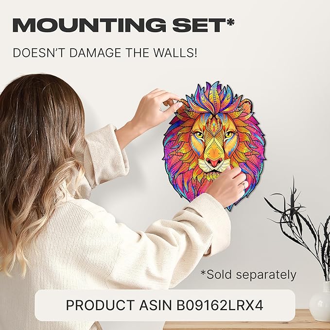 UNIDRAGON Wooden Puzzles for Adults Unique Jigsaw Puzzles - King Size Mysterious Lion Big 12.2" х15.7 327 PCS Deko with Cut 0.03 mm Wood Accuracy Animal