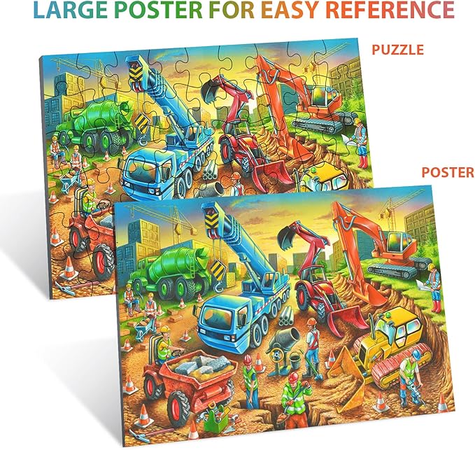 Jigsaw Puzzles for Kids Ages 3-5, 4-8, 6-8 Boys Girls - 60 Piece Construction Site - Large Piece Children Floor Jigsaw Puzzles - Science Educational Toys for 3 4 5 6 7 8 Years Old