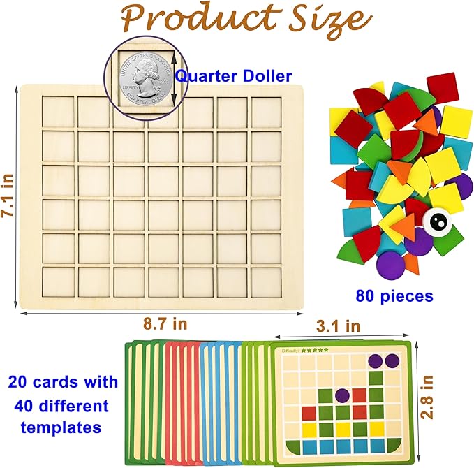 Activities for Dementia Patients, 80 Tiles Wooden Puzzle Games for Seniors, Colorful Shape Pattern Alzheimers Products for Elderly, Tile Matching Memory Cognitive Busy Board Gadgets Gifts