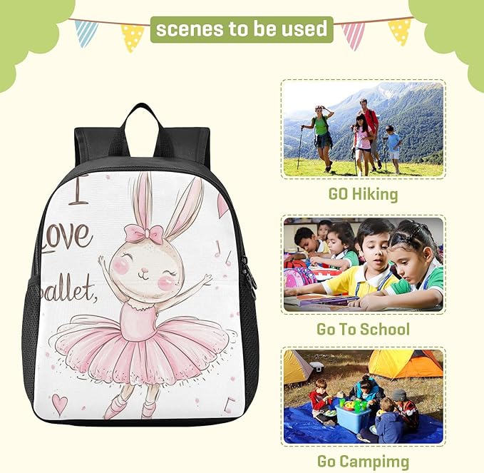 Ballet Bunny Heart Toddler Backpack for Boys Girls 3-6 Preschool Small Backpacks Kids Mini Kindergarten Bookbag for Elementary for Travel School