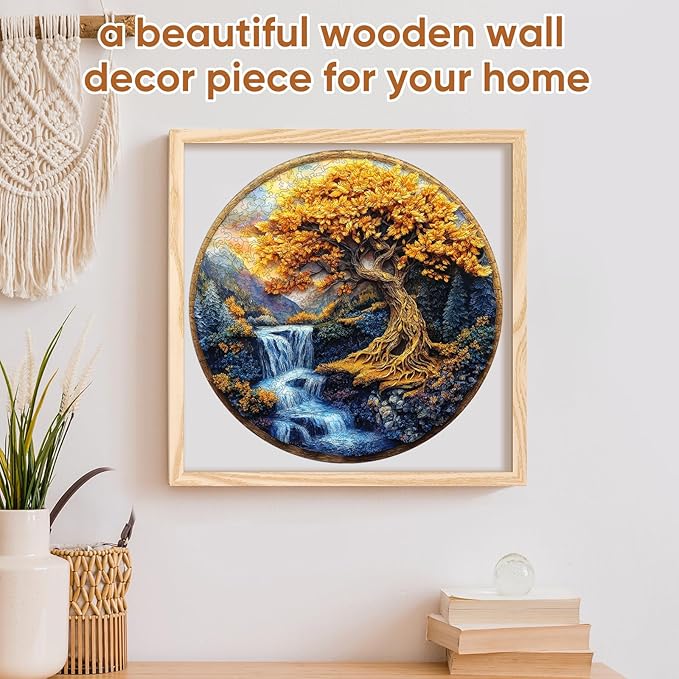 Puzzles for Adults, Tree of Life Waterfall River Wooden Jigsaw Puzzles 200 Pieces Unique Shape Adult Puzzles, Irregular Wood Creative Gift for Adults Family Game(11.2x11.2 in)