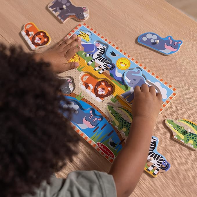 Melissa & Doug Wooden Peg Puzzle Set – 4-Pack Vehicle, Farm, Safari & Pet Animal Themes – Educational Puzzles for Toddlers and Preschoolers Ages 2+