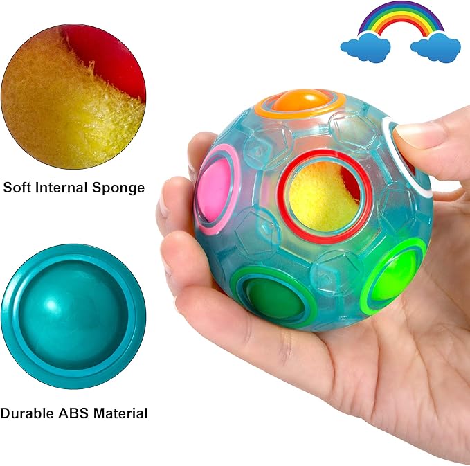 Vdealen Magic Rainbow Puzzle Ball, Fidget Ball Puzzle Brain Teaser Fidget Toy- Birthday Party Easter Valentines Christmas Stocking Stuffers for Kids Teen & Adults(White&Blue&Green)