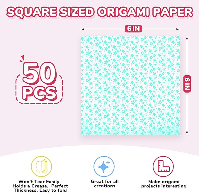 Joycat Pastel Glow in The Dark Origami Paper - 50 Sheets 6x6 Inches - Soft Luminous Sheets for Kids & Creative Projects, Ideal for Scrapbooking, Card Making and DIY Crafts