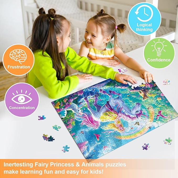 200 Pieces Jigsaw Puzzles for Adults and Teens and Kids Family Happy Games Princess Unicorns World for Girls (Enchanted Forest Ride)