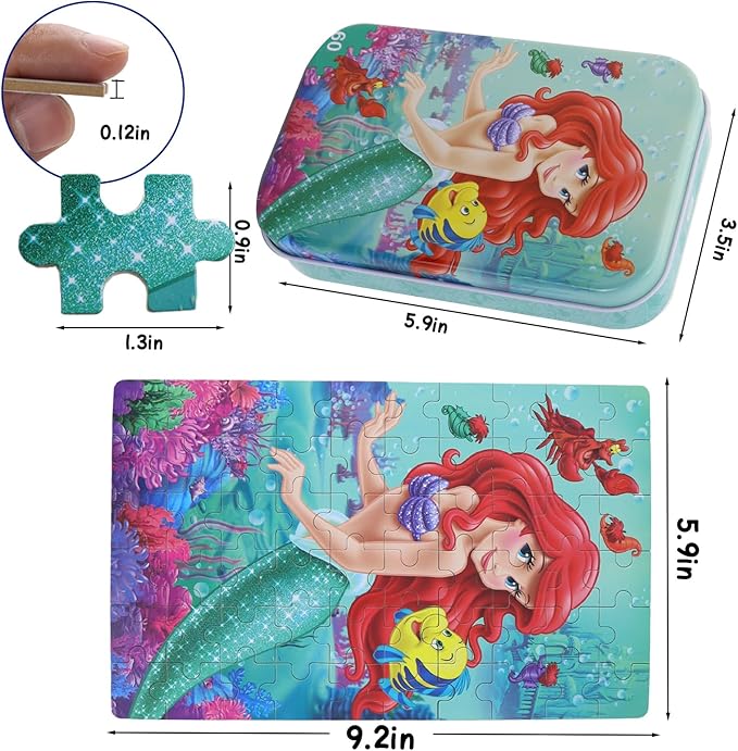 Princess Puzzles for Kids Ages 4-8 60 Pieces Jigsaw Puzzle for Girls and Boys in Metal Box - Educational Toys for Ages 3-5 (Princess 2502)